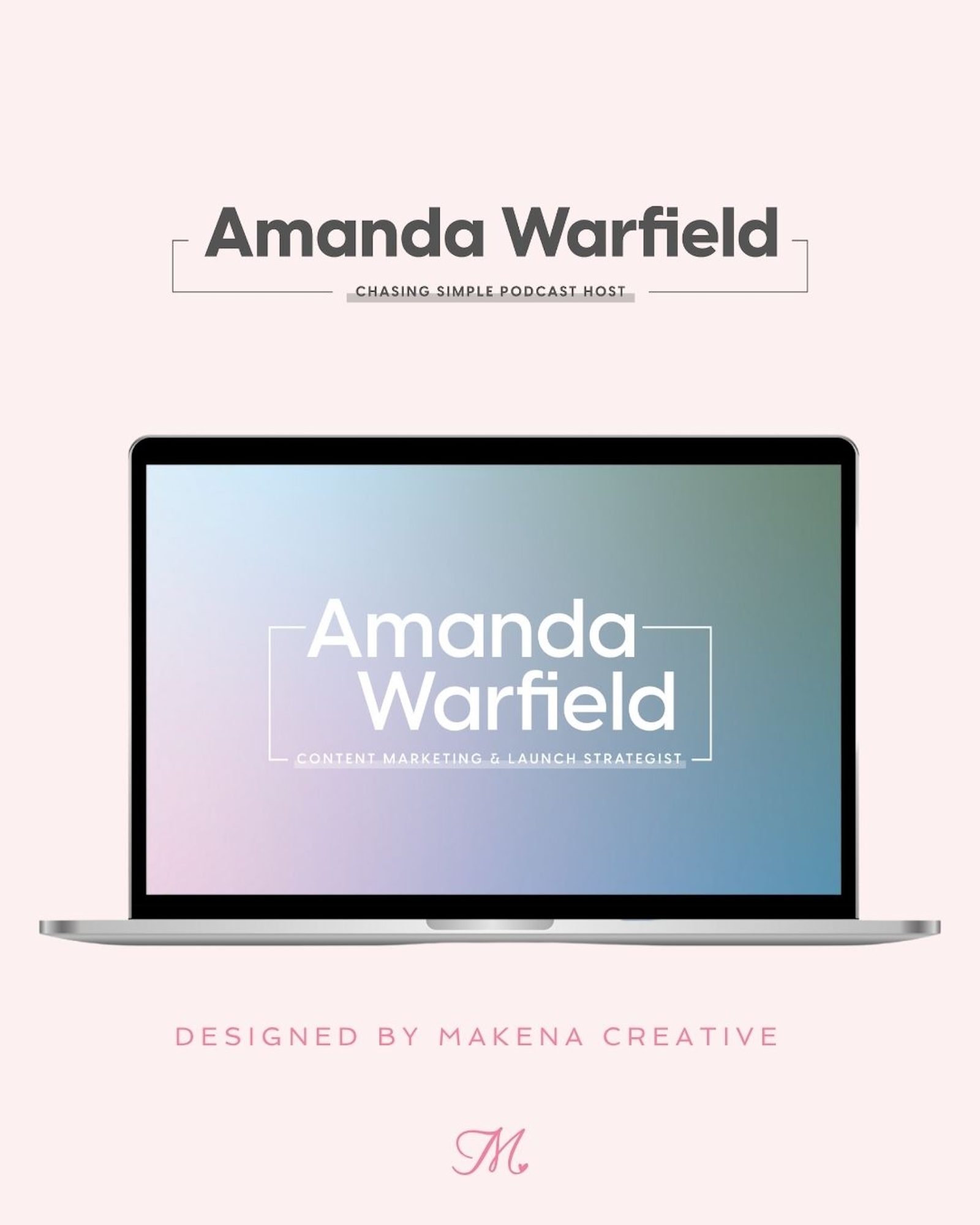 Logo with words "Amanda Warfield Content Marketing & Launch Strategist" over a soft blue and purple gradient background.