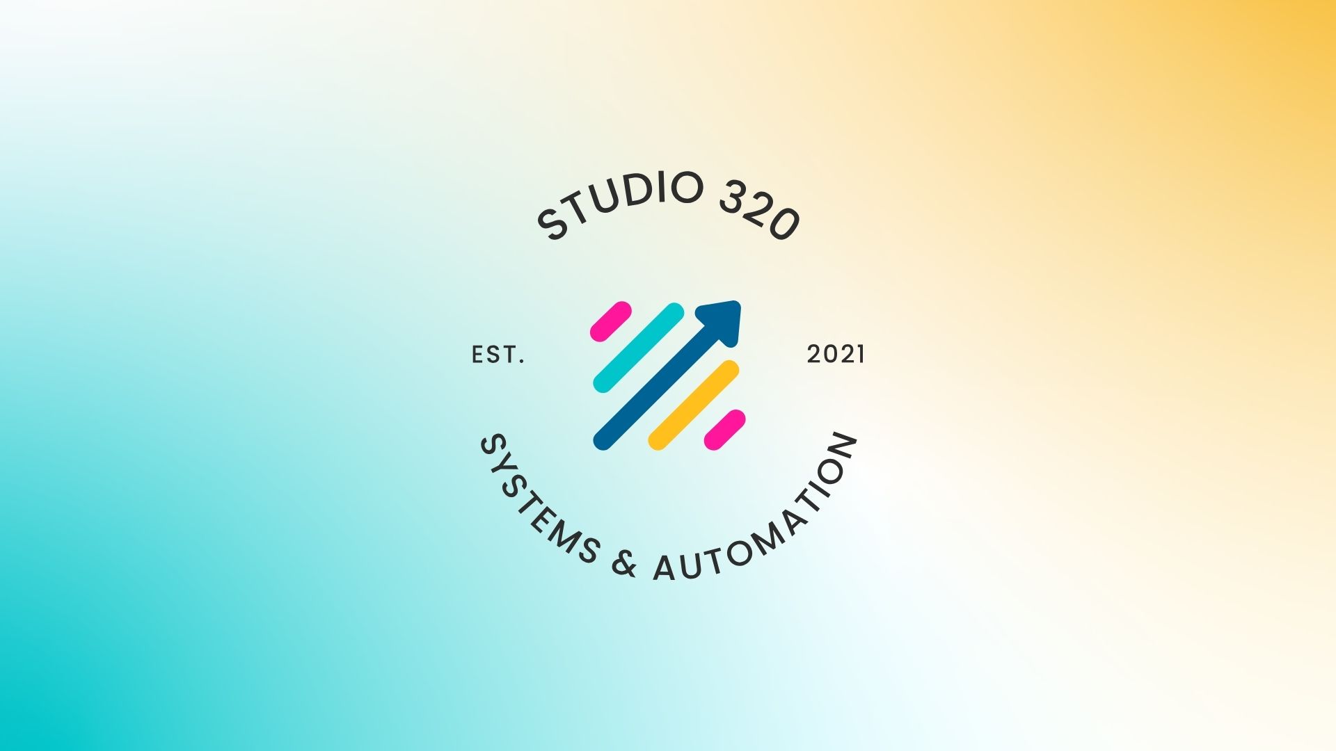 Studio 320 logo displayed on a vibrant branded gradient background, showcasing the bold and modern identity.