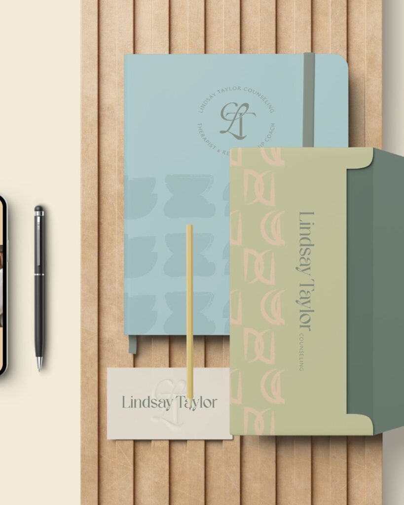 Stationery mockup with letterhead and branded details, highlighting the polished identity of Lindsay Taylor Counseling.