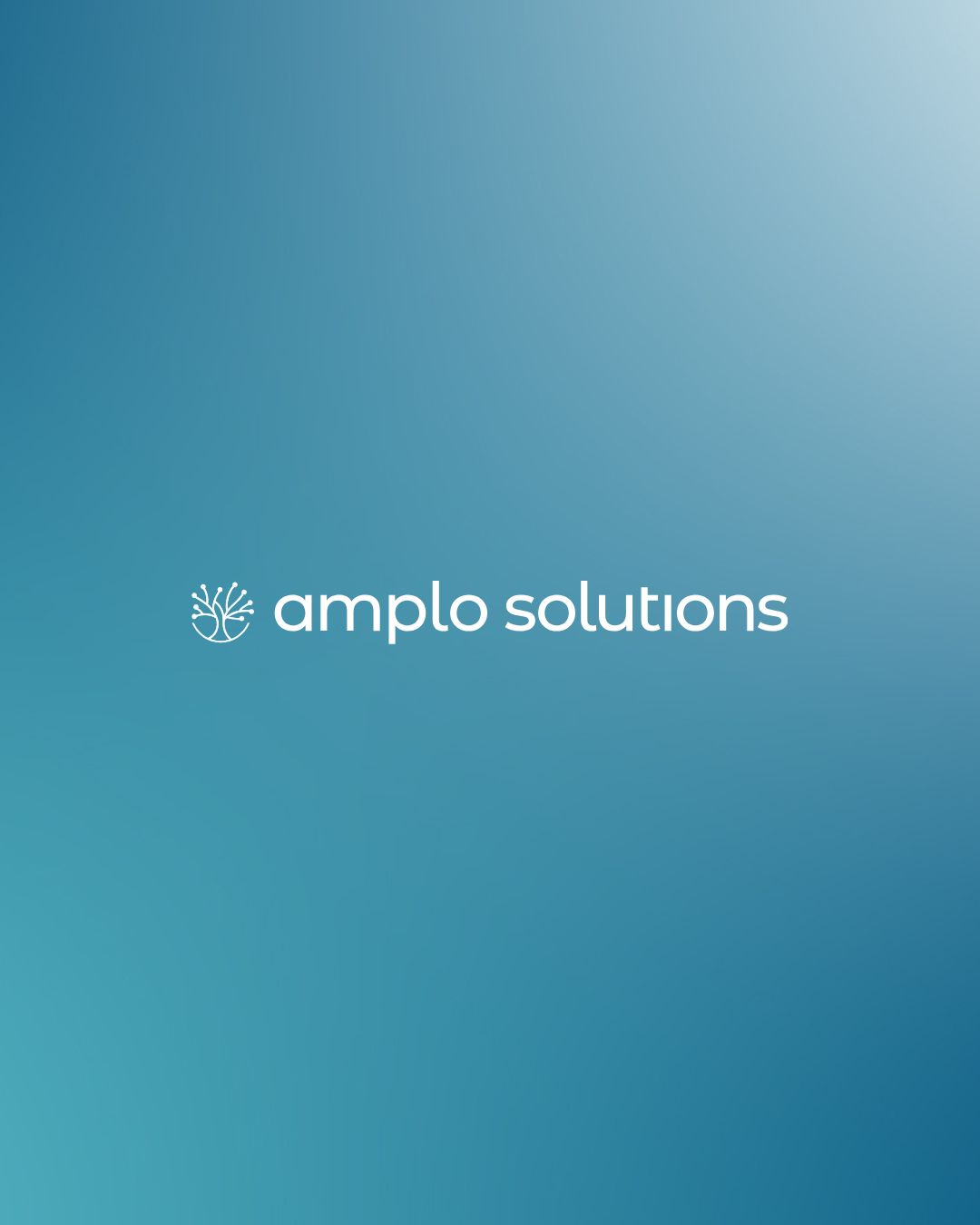 Amplo Solutions logo design mocked up on a blue gradient background