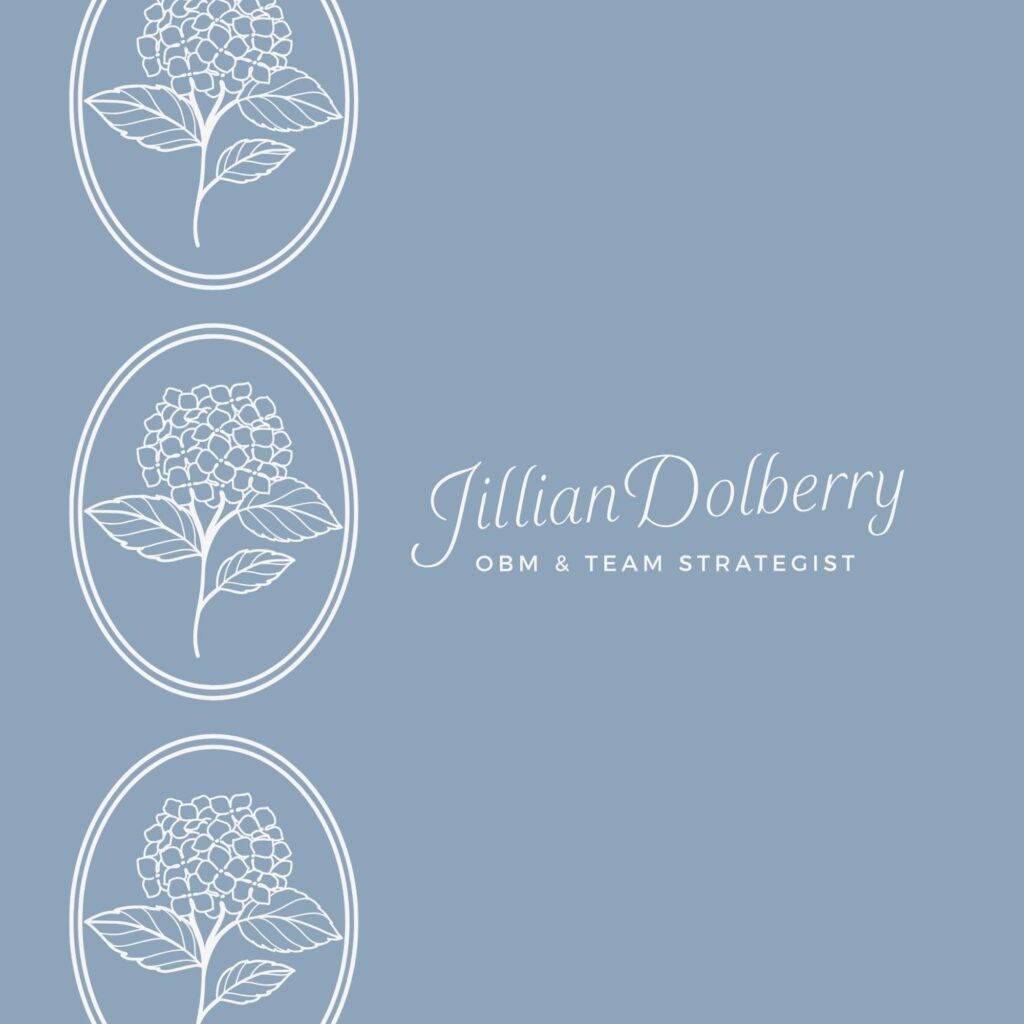 Repeating floral icon pattern from the Jillian Dolberry brand, emphasizing feminine and playful design elements.