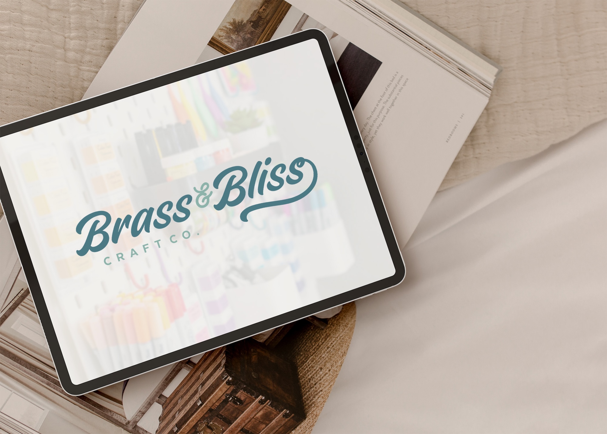 Brand design mocked up on an ipad.