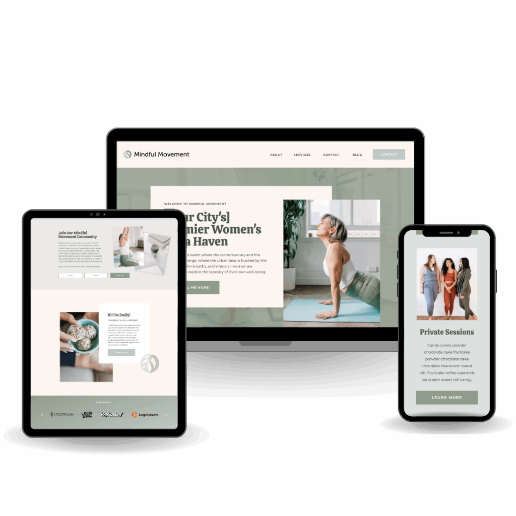 Green and calm "Mindful Movement" Showit website template by Makena Creative.
